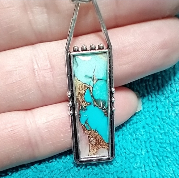 Turquoise Pink and Silver marble Wire Dangle Earrings - Picture 2 of 3